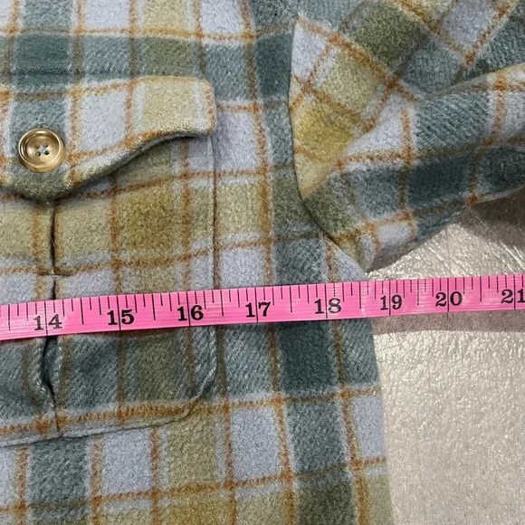 [M]ElWinG Heavy Green/ Blue Plaid Wool Blend OverShirt Shacket - Picture 4 of 8
